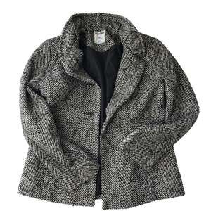 Old Navy Coat Ruffle Collar Black Tweed Button UP Women's Size Small Petite